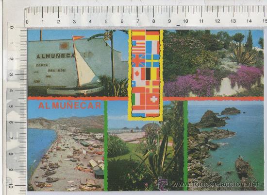 Postales: TARJETA POSTAL DE ALMU&Ntilde;ECAR GRANADA INDICADOR SUSPIRO DEL MORO JARDINES PLAYA SAN CRISTOBAL