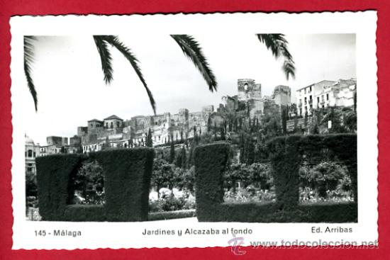 Postales: malaga, jardines y alcazaba al fondo,    p61536