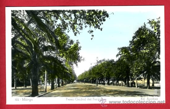 Postales: malaga, paseo central del parque, foto, fotografica,    p61585