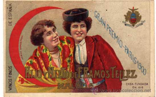 Postales: Malaga. Hijo y nieto de F. Ramos Tellez. Vinos finos. publicidad en el reverso. Publicitaria.