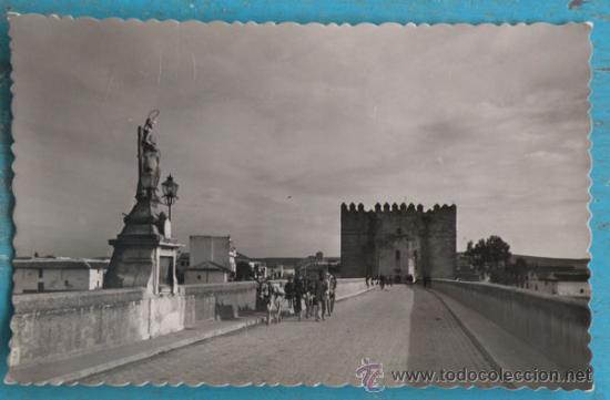 Postales: ANTIGUA POSTAL DE CORDOBA - PUENTE ROMANO Y CASTILLO DE CALAHORRA - A&Ntilde;O 1950 - CIRCULADA - EN BUEN E