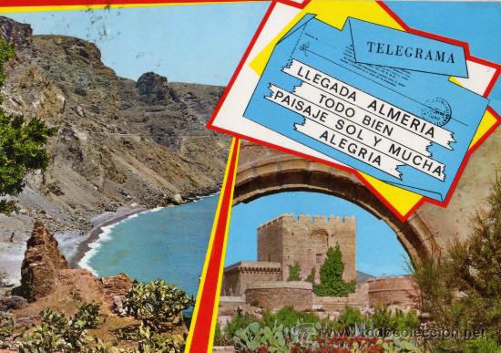 Postales: ALMERIA N&ordm; 35 EL PALMER Y ALCAZABA GARC&Iacute;A GARRABELLA ESCRITA CIRCULADA SELLO