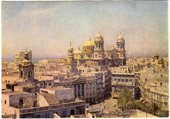 Postales: BONITA POSTAL - CADIZ - VISTA PARCIAL - AL FONDO CATEDRAL Y ALMACENES AMAYA