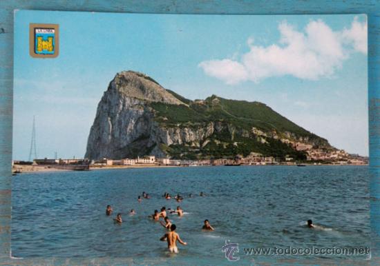 Postales: ANTIGUA POSTAL DE CADIZ - LA LINEA DE LA CONCEPCION - PLAYA Y PE&Ntilde;ON DE GIBRALTAR - CIRCULADA A&Ntilde;O 196
