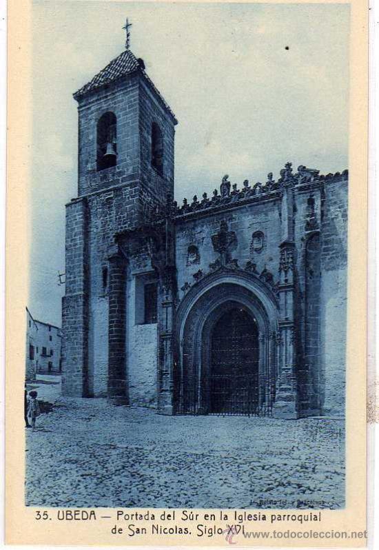Postales: Jaen. n&ordm;35 Ubeda. Portada del sur en la iglesia parroquial de San Nicolas.  Siglo XVI.  L.Roisin.