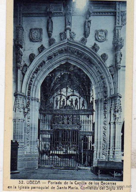 Postales: Jaen. n&ordm;32 Ubeda. Portada de la Capilla de los Becerras en la Iglesia de Sta Maria. XVI. L.Roisin.