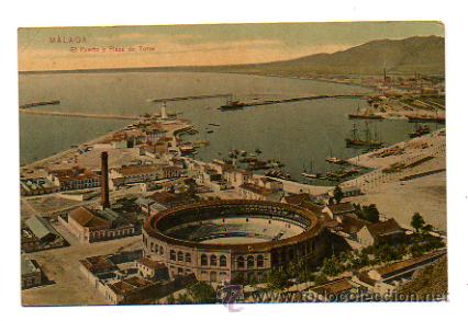 Postales: M&Aacute;LAGA. EL PUERTO Y PLAZA DE TOROS. (ED. DOMINGO DEL RIO)