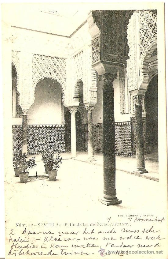 Postales: SEVILLA, PATIO DE LAS MU&Ntilde;ECAS, SIN DIVIDIR, CIRCULADA,  POSTAL ANTIGUA
