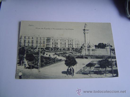 Postales: Postal de Cadiz. Plaza de Espa&ntilde;a y Monumento a las Cortes