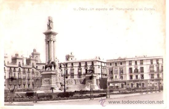 Postkarten: TARJETA POSTAL. CADIZ. N&ordm; 10. UN ASPECTO DEL MONUMENTO A LAS CORTES. ED. M. CERON.