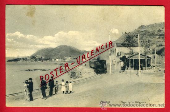 Postales: POSTAL MALAGA , PLAYA DE LA MALAGUE&Ntilde;A , TREN , P66096