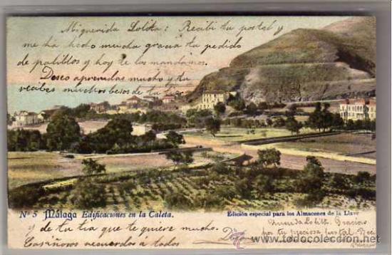 Postales: Malaga. n&ordm; 5. Edificaciones en la Caleta. Edici&oacute;n especial para los almecenes la Llave.