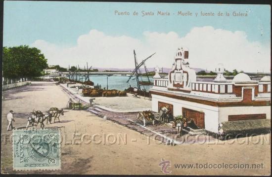 Postales: POSTAL PUERTO DE SANTA MARIA CADIZ MUELLE Y FUENTE DE LA GALERA . C.R.S. ca a&ntilde;o 1905.
