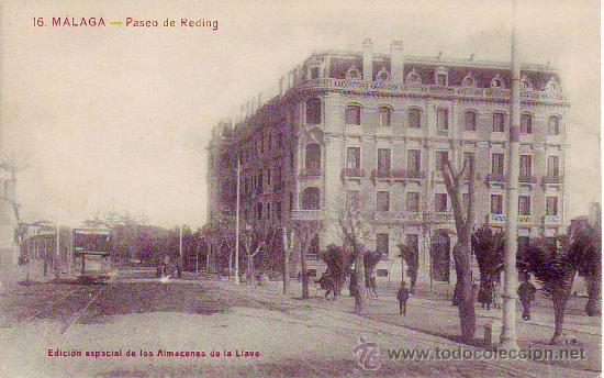 Postales: 16 malaga - paseo de reding - almacenes de la llave