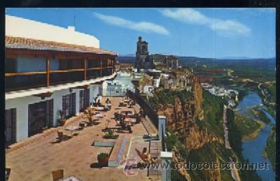 Postales: POSTAL DE ARCOS DE LA FRONTERA ( CADIZ ) 9417 TERRAZA DEL PARADOR NACIONAL ENTRE LA PE&Ntilde;A Y RIO GUADA
