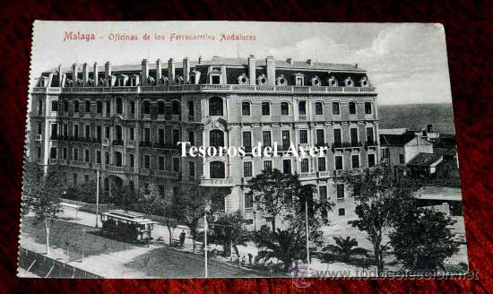 Postales: ANTIGUA POSTAL DE MALAGA, OFICINAS DE LOS FERROCARRILES ANDALUCES, ED. DOMINGO DEL RIO, NO CIRCULADA