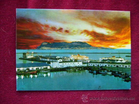 Postkarten: ALGECIRAS N&ordm; 2 NOCTURNA,CADIZ.EL PUERTO,AL FONDO EL PE&Ntilde;ON DE GIBRALTAR.