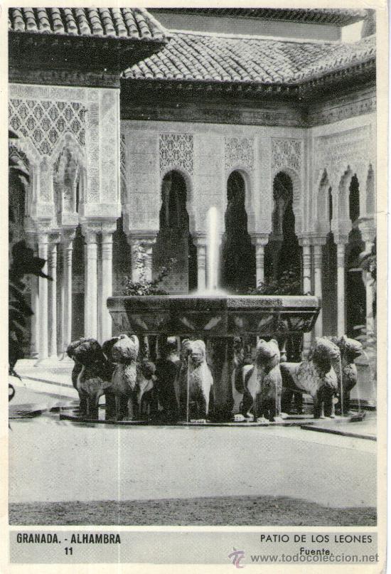 Postales: postal de la alhambra, fuente patio de los leones
