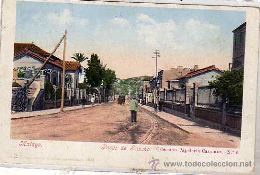 Postales: Malaga. Paseo de Sancha. Coleccion Papeleria Catalana n&ordm; 5. Purger 1821. Circulada.