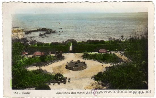 Postales: BONITA POSTAL - CADIZ - JARDINES DEL HOTEL ATLANTICO - Ed. Sur