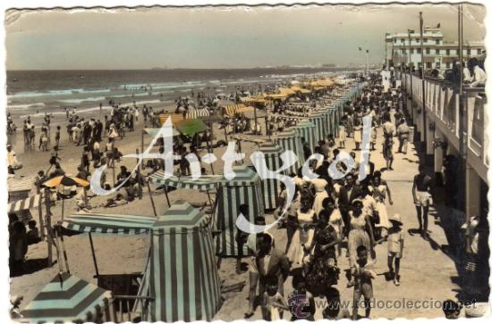 Postales: PRECIOSA POSTAL - CADIZ - PLAYA DE LA VICTORIA - MUY AMBIENTADA