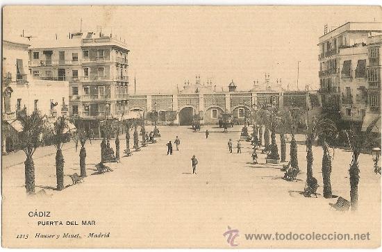 Postcards: CADIZ - PUERTA DEL MAR - animada con personas - POSTAL sin usar - Hauser y Menet - c/1905&acute;s