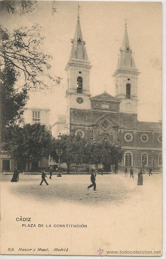 Postcards: CADIZ - PLAZA DE LA CONSTITUCION -ANIMADA CON PERSONAS - POSTAL SIN USAR - HAUSER Y MENET - C/1905&acute;S