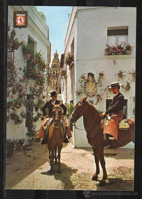 Postales: N&ordm; 768 CORDOBA. CABALLISTAS VISITANDO LA CALLEJA DE LAS FLORES