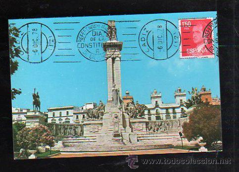Postales: TARJETA POSTAL DE CADIZ - MONUMENTO A LAS CORTES. 176. MATASELLOS EN TARJETA