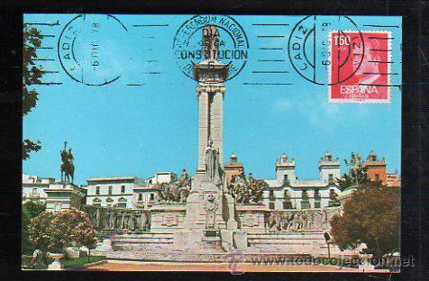 Postales: TARJETA POSTAL DE CADIZ - MONUMNETO A LAS CORTES. 176. MATASELLOS EN TARJETA