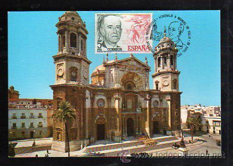 Postales: TARJETA POSTAL DE CADIZ - CATEDRAL. FACHADA PRINCIPAL. 1028. MATASELLOS EN TARJETA