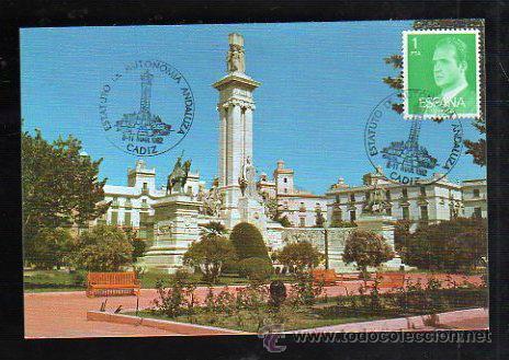 Postales: TARJETA POSTAL DE CADIZ - MONUMENTO A LAS CORTES DE 1812. ESTATUTO AUTONOMIA. MATASELLOS EN TARJETA
