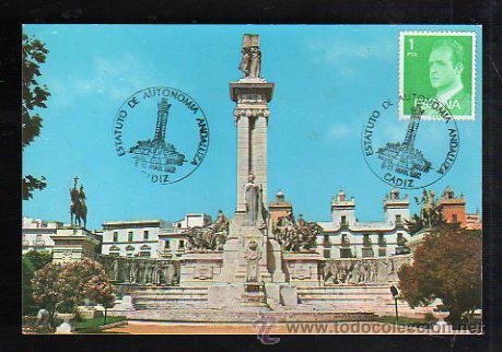 Postales: TARJETA POSTAL DE CADIZ - MONUMENTO A LAS CORTES DE 1812. ESTATUTO AUTONOMIA. MATASELLOS EN TARJETA