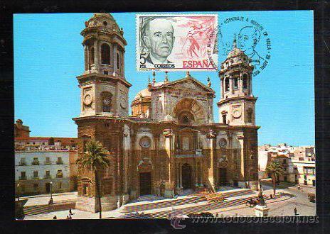Postales: TAREJETA POSTAL DE CADIZ - CATEDRAL. FACHADA PRINCIPAL. 1028. MATASELLOS EN TARJETA