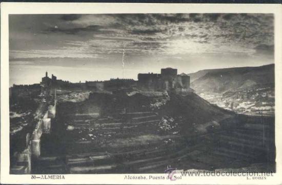Postales: ALMER&Iacute;A.- ALCAZABA.PUESTA DE SOL