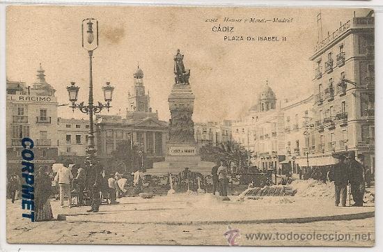 Postcards: CADIZ - PLAZA DE ISABEL II  - ANIMADA UNUSED POSTAL c/1910&acute;s - Hauser y Menet