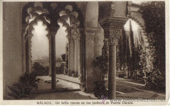 Postales: POSTAL MALAGA, UN BELLO RINC&Oacute;N EN LOS JARDINES DE PUERTA OSCURA