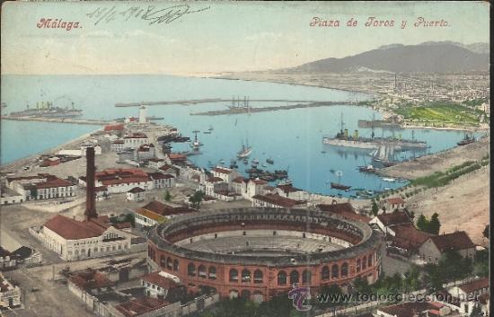 Postales: MALAGA PLAZA DE TOROS Y PUERTO ESCRITA
