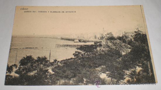 Postales: ANTIGUA POSTAL DE CADIZ - BA&Ntilde;OS DEL CARMEN Y ALAMEDA APODACA - HAUSER Y MENET - NO CIRCULADA.
