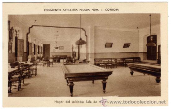 Cartoline: BONITA Y RARA POSTAL - CORDOBA - REGIMIENTO ARTILLERIA PESADA N&Uacute;M.1 - HOGAR DEL SOLDADO. SALA RECREO