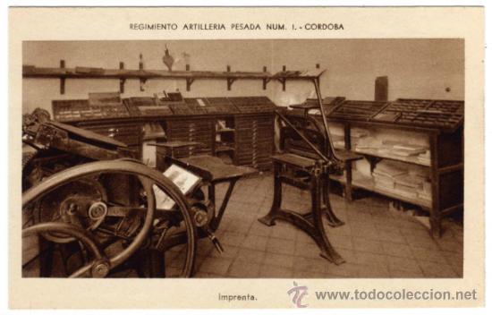 Postcards: BONITA Y RARA POSTAL - CORDOBA - REGIMIENTO ARTILLERIA PESADA N&Uacute;M.1 - IMPRENTA