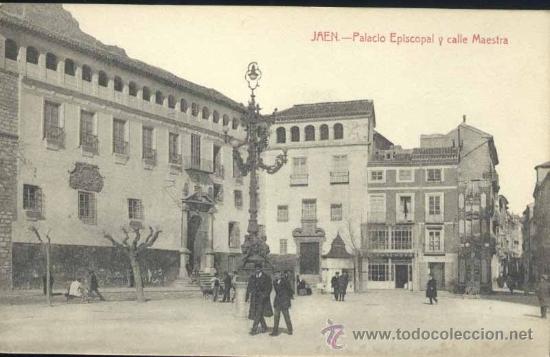 Postales: JA&Eacute;N.- PALACIO EPISCOPAL Y CALLE MAESTRA