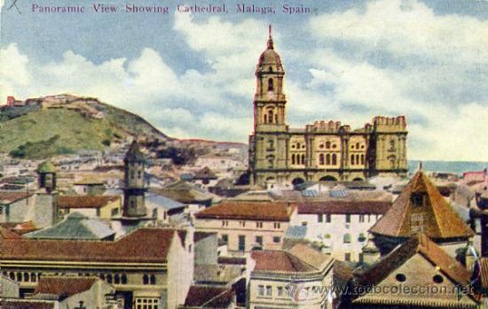 Postcards: M&aacute;laga: Vista Panor&aacute;mica Mostrando la Catedral.  Postal Coloreada. Sin circular