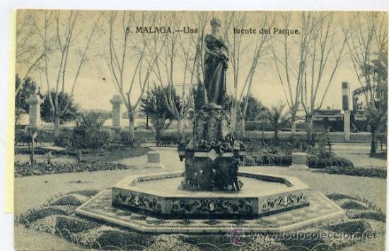 Postales: 8. MALAGA. UNA FUENTE DEL PARQUE.