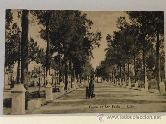 Postais: Postal de &Eacute;cija. Paseo de San Pablo. M. Castellano, librero. Escrita en 1916.
