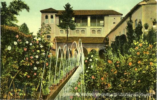 Postales: GRANADA. INTERIOR DEL GENERALIFE. LA CORTE DE LAS FLORES. - Foto 1