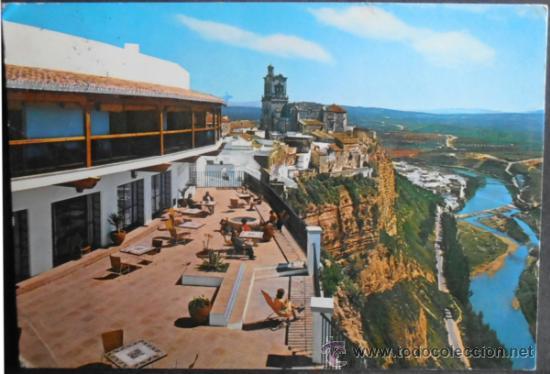 Postales: (3484)POSTAL ESCRITA,TERRAZA DEL PARADOR NACIONAL SOBRE LA PE&Ntilde;A Y RIO GUADALETE,ARCOS DE LA FRONTERA