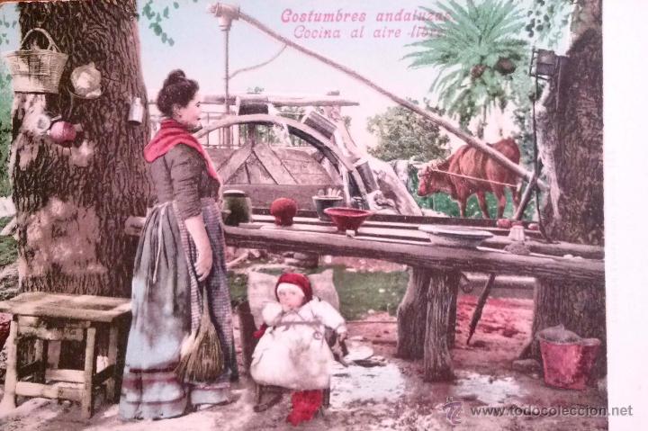 Cartoline: LOTE DE DOS POSTALES COCINA AL AIRE LIBRE Y CIGARRERRAS SERIE TIPOS SEVILLANOS  COSTUMBRES ANDALUZAS