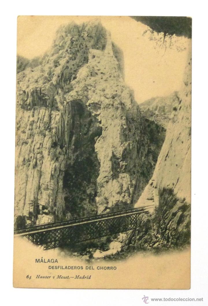 Postales: ANTIGUA TARJETA POSTAL DE MALAGA. DESFILADEROS DEL CHORRO. N&ordm; 64. HAUSER Y MENET.