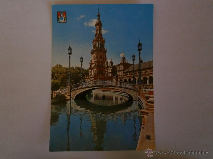 Postales: POSTAL DE SEVILLA-ESTANQUE DE LA PLAZA DE ESPA&Ntilde;A-LABORATORIOS LLORENS-FRANQUEO MECANICO-21 x 15 Cm.